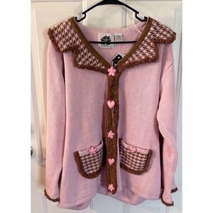 NWT Storybook Knits Pink and Brown Houndstooth Sweater 2X